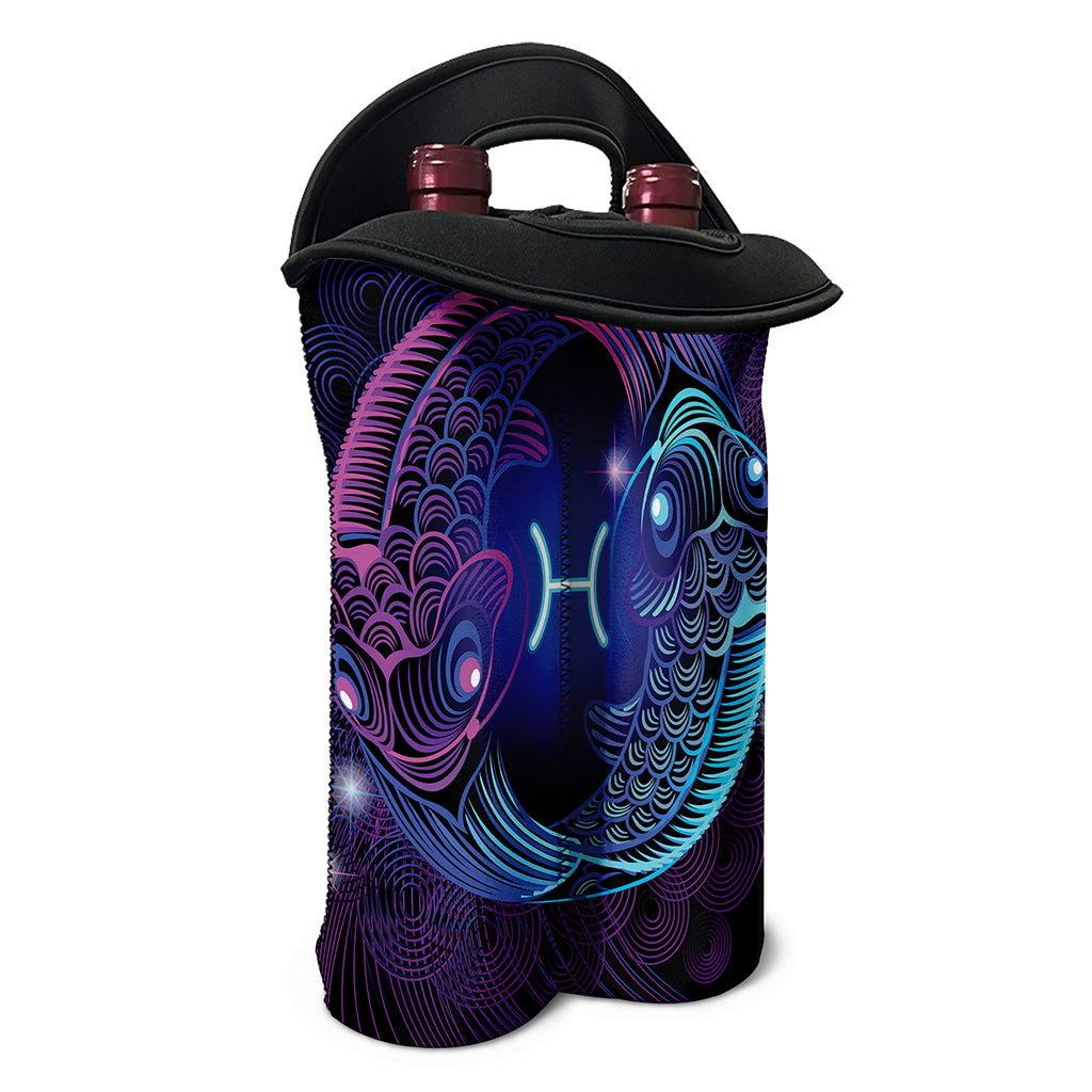 Dark Pisces Zodiac Sign Print Double Neoprene Wine Tote