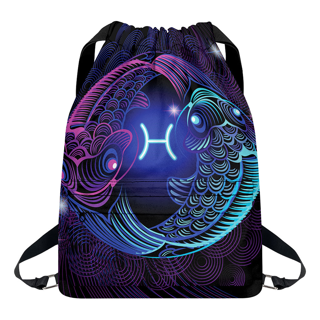 Dark Pisces Zodiac Sign Print Drawstring Backpack