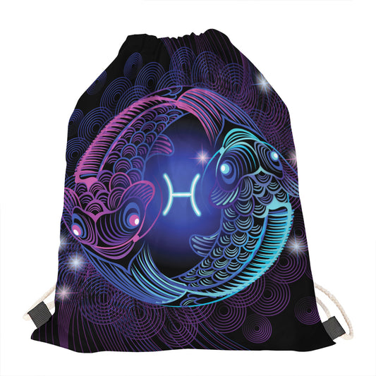 Dark Pisces Zodiac Sign Print Drawstring Bag