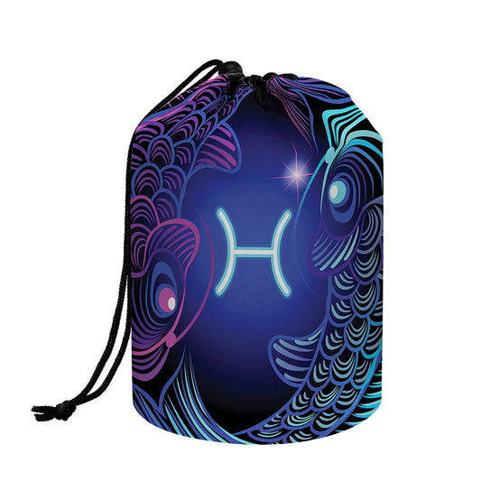 Dark Pisces Zodiac Sign Print Drawstring Makeup Bag