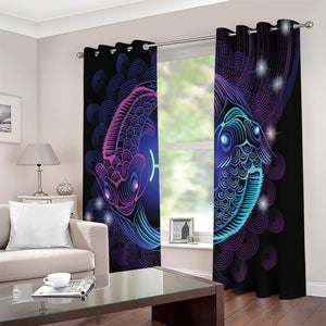 Dark Pisces Zodiac Sign Print Extra Wide Grommet Curtains