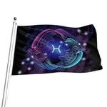 Dark Pisces Zodiac Sign Print Flag