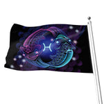 Dark Pisces Zodiac Sign Print Flag