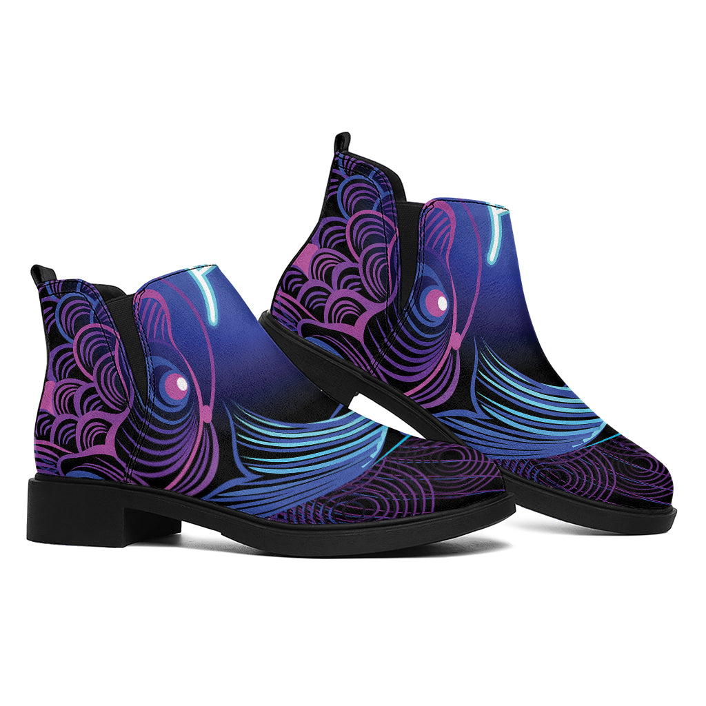 Dark Pisces Zodiac Sign Print Flat Ankle Boots