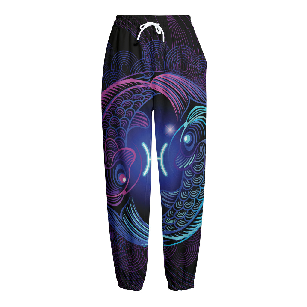 Dark Pisces Zodiac Sign Print Fleece Lined Knit Pants