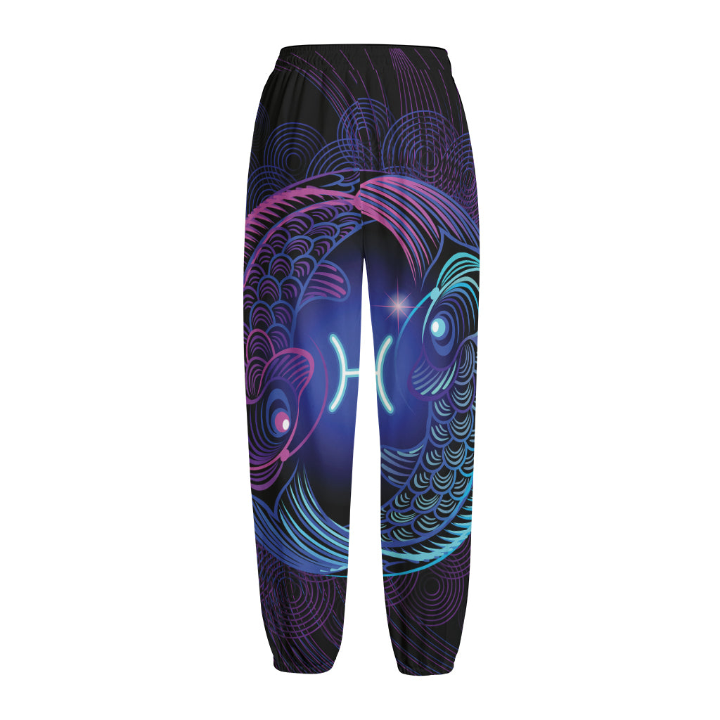 Dark Pisces Zodiac Sign Print Fleece Lined Knit Pants