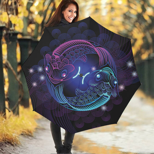 Dark Pisces Zodiac Sign Print Foldable Umbrella