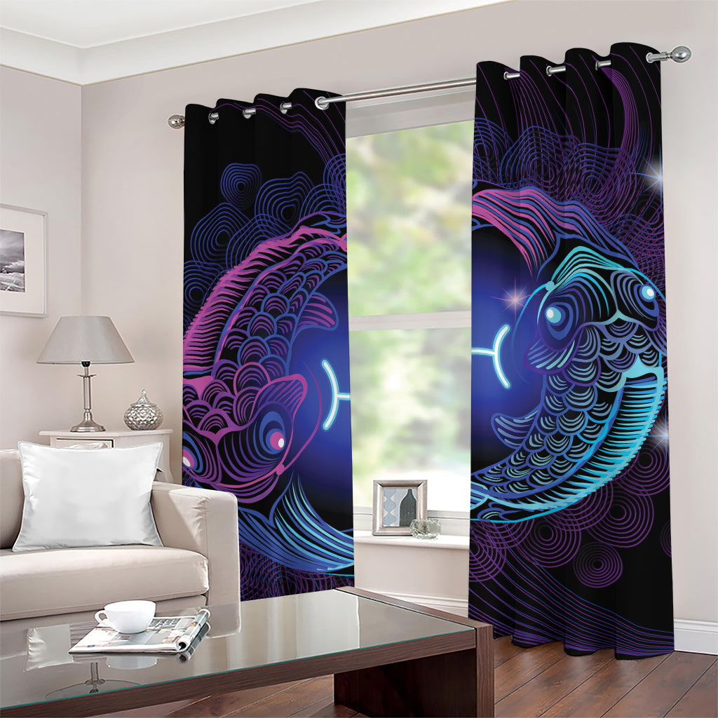 Dark Pisces Zodiac Sign Print Grommet Curtains