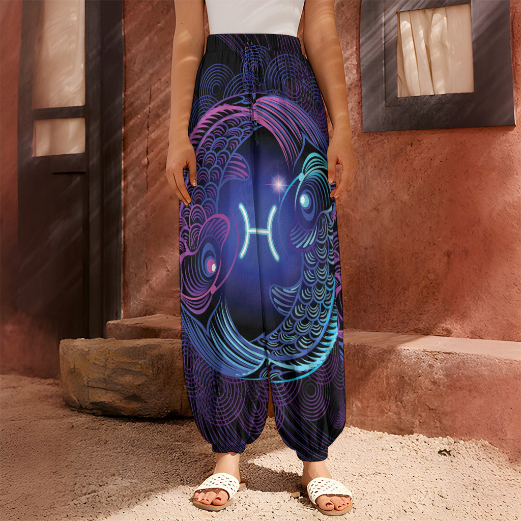 Dark Pisces Zodiac Sign Print Harem Pants