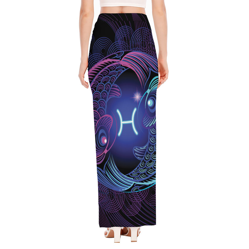 Dark Pisces Zodiac Sign Print High Slit Maxi Skirt