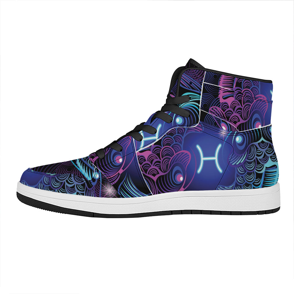 Dark Pisces Zodiac Sign Print High Top Leather Sneakers