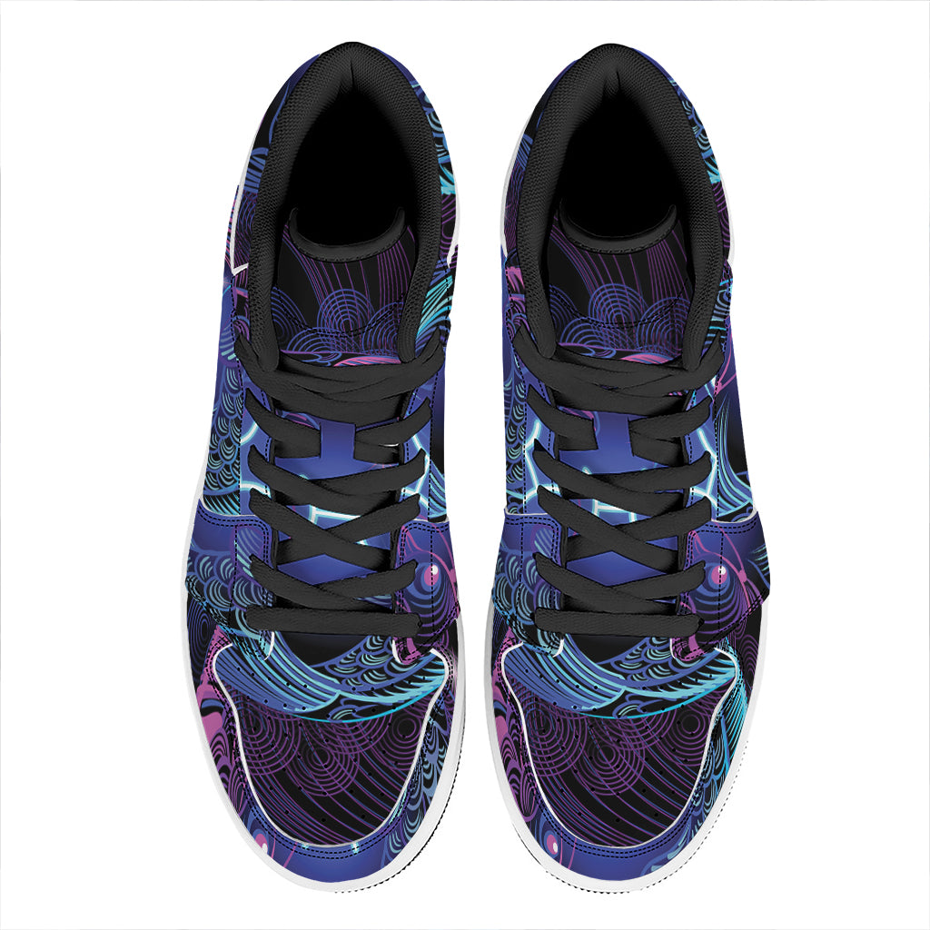 Dark Pisces Zodiac Sign Print High Top Leather Sneakers