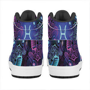 Dark Pisces Zodiac Sign Print High Top Leather Sneakers