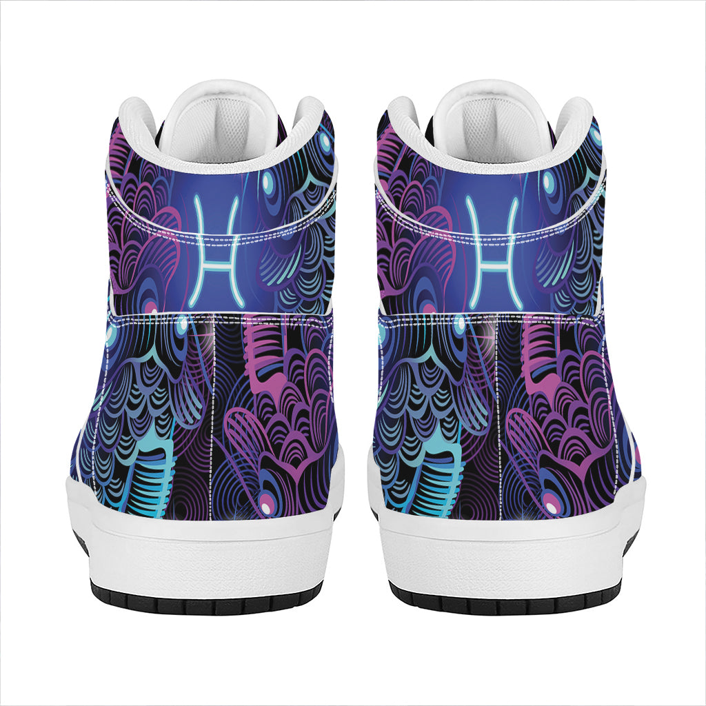 Dark Pisces Zodiac Sign Print High Top Leather Sneakers