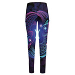 Dark Pisces Zodiac Sign Print High-Waisted Pocket Leggings