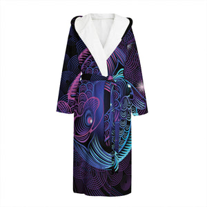 Dark Pisces Zodiac Sign Print Hooded Bathrobe