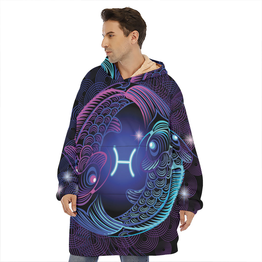 Dark Pisces Zodiac Sign Print Hoodie Blanket