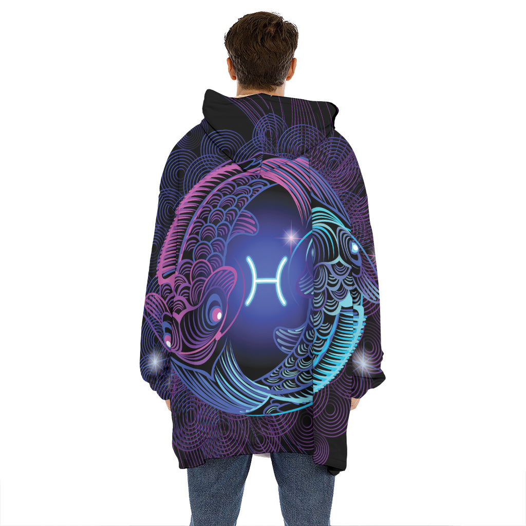 Dark Pisces Zodiac Sign Print Hoodie Blanket