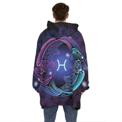 Dark Pisces Zodiac Sign Print Hoodie Blanket