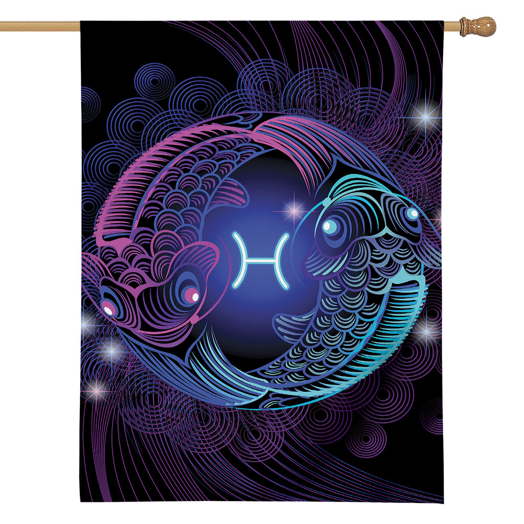 Dark Pisces Zodiac Sign Print House Flag