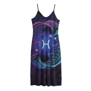 Dark Pisces Zodiac Sign Print Jersey Midi Cami Dress