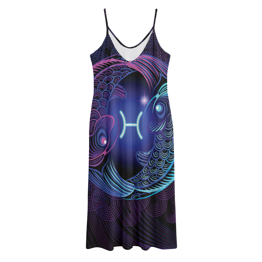 Dark Pisces Zodiac Sign Print Jersey Midi Cami Dress