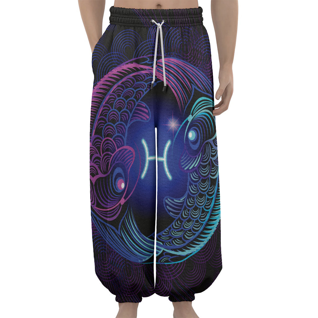 Dark Pisces Zodiac Sign Print Lantern Pants