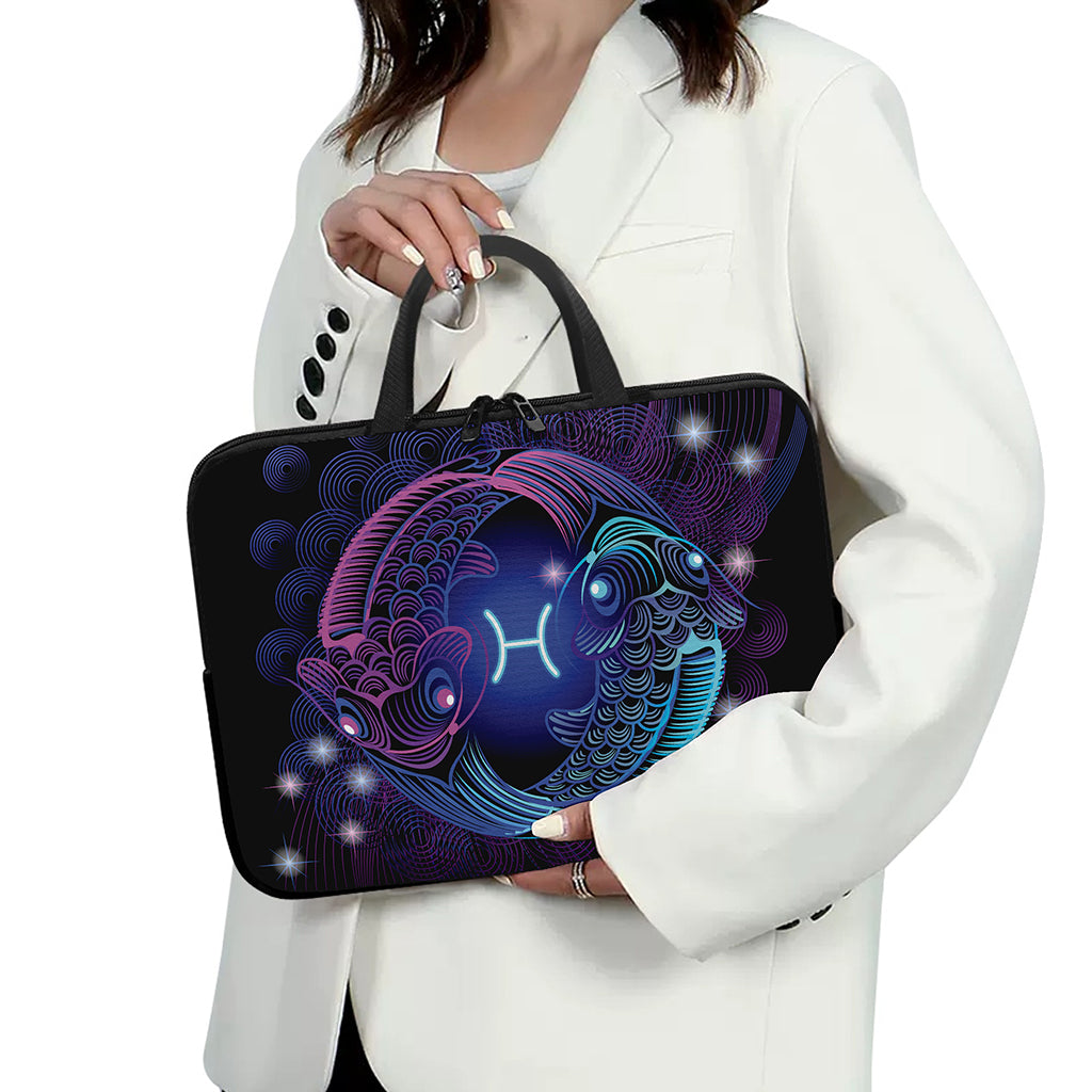Dark Pisces Zodiac Sign Print Laptop Sleeve With Handle