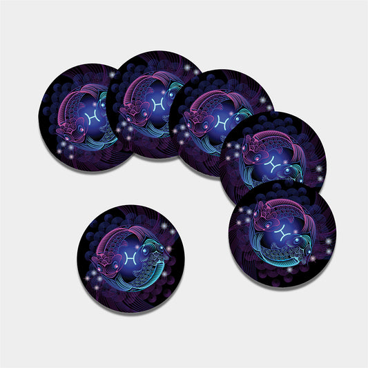 Dark Pisces Zodiac Sign Print Leather Coaster Set