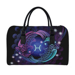 Dark Pisces Zodiac Sign Print Leather Duffle Bag