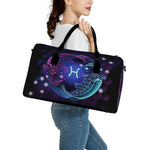 Dark Pisces Zodiac Sign Print Leather Duffle Bag