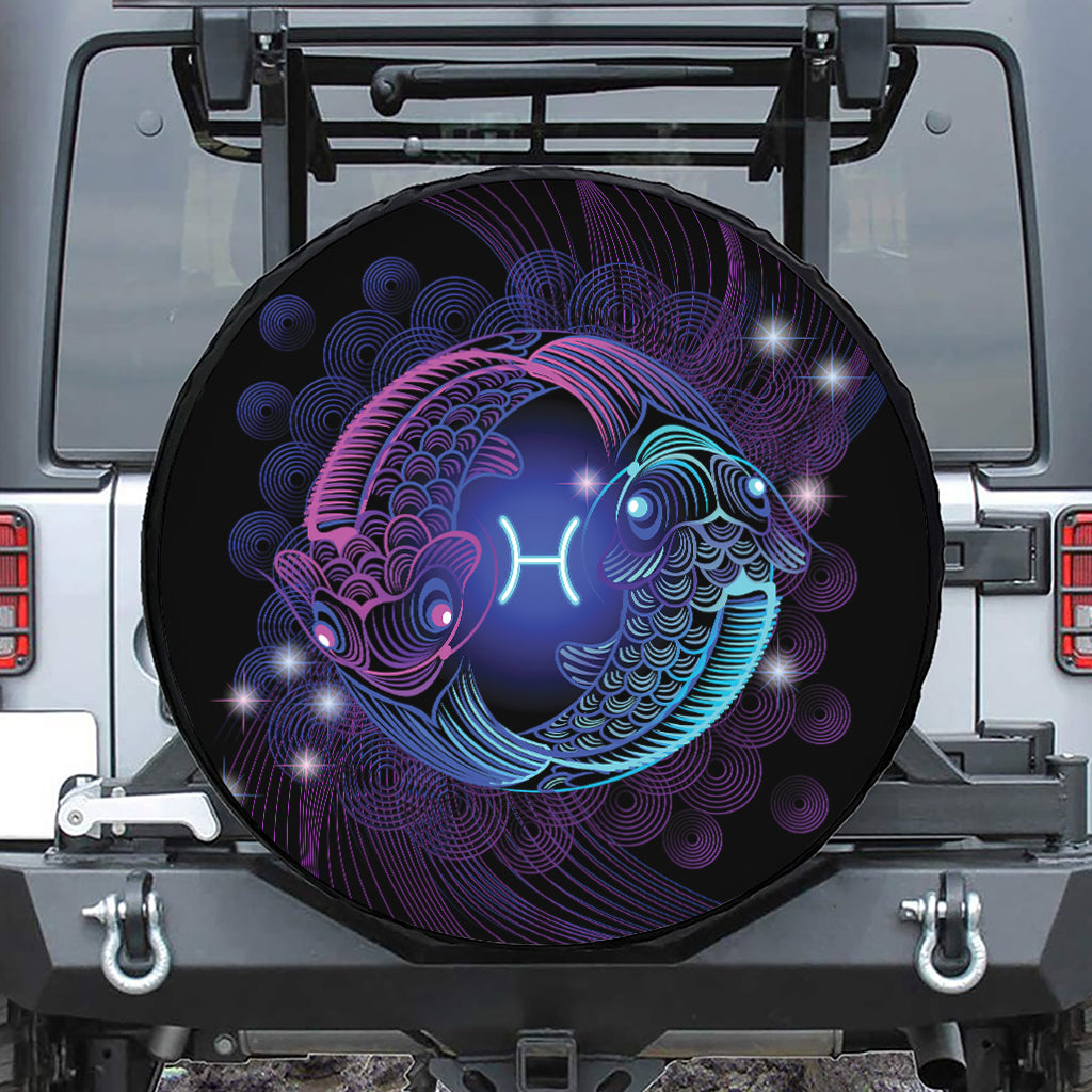 Dark Pisces Zodiac Sign Print Leather Spare Tire Cover