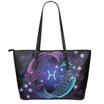 Dark Pisces Zodiac Sign Print Leather Tote Bag