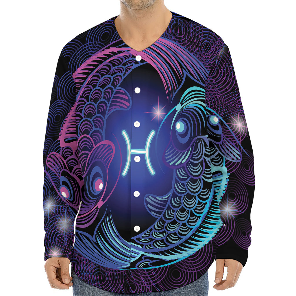 Dark Pisces Zodiac Sign Print Long Sleeve Baseball Jersey