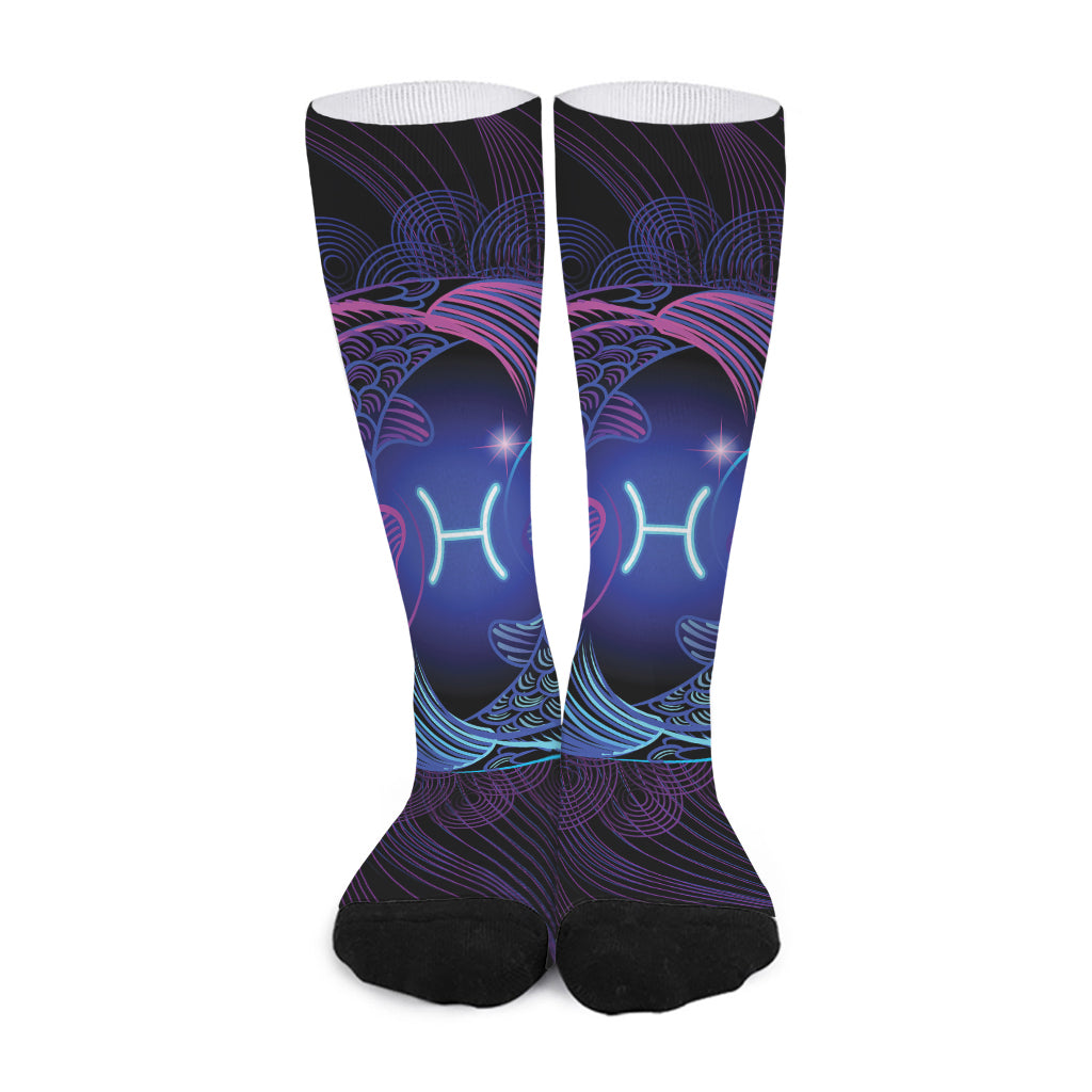 Dark Pisces Zodiac Sign Print Long Socks