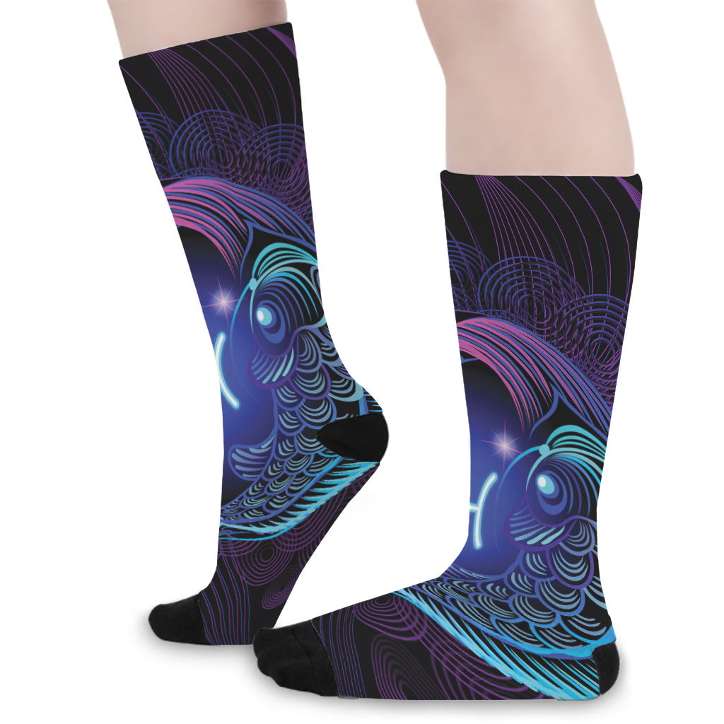 Dark Pisces Zodiac Sign Print Long Socks