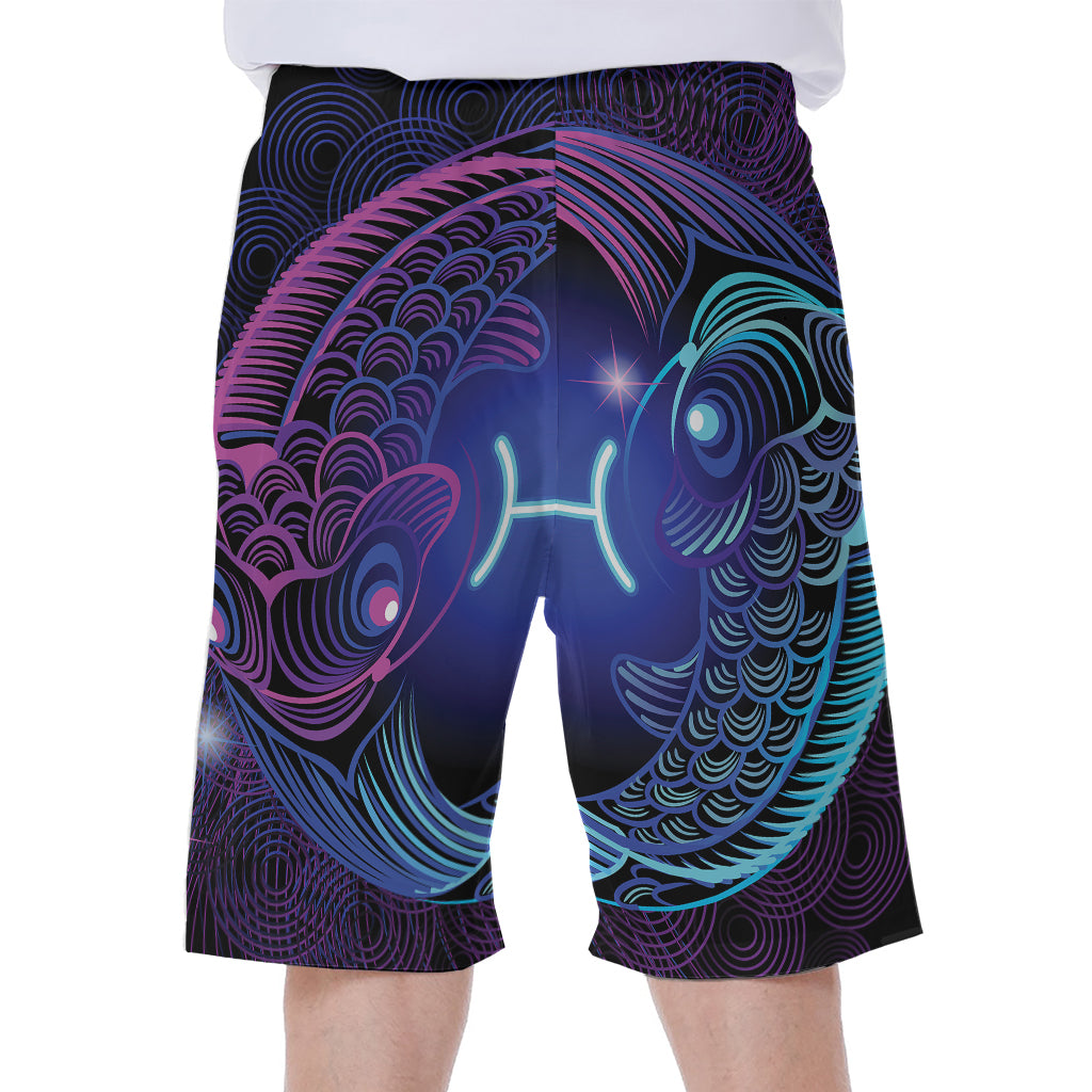 Dark Pisces Zodiac Sign Print Men's Beach Shorts