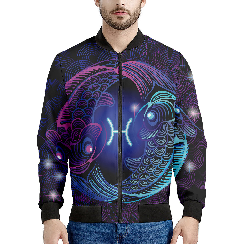 Dark Pisces Zodiac Sign Print Men's Bomber Jacket