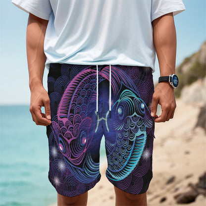 Dark Pisces Zodiac Sign Print Men's Cargo Shorts