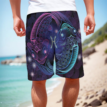 Dark Pisces Zodiac Sign Print Men's Cargo Shorts