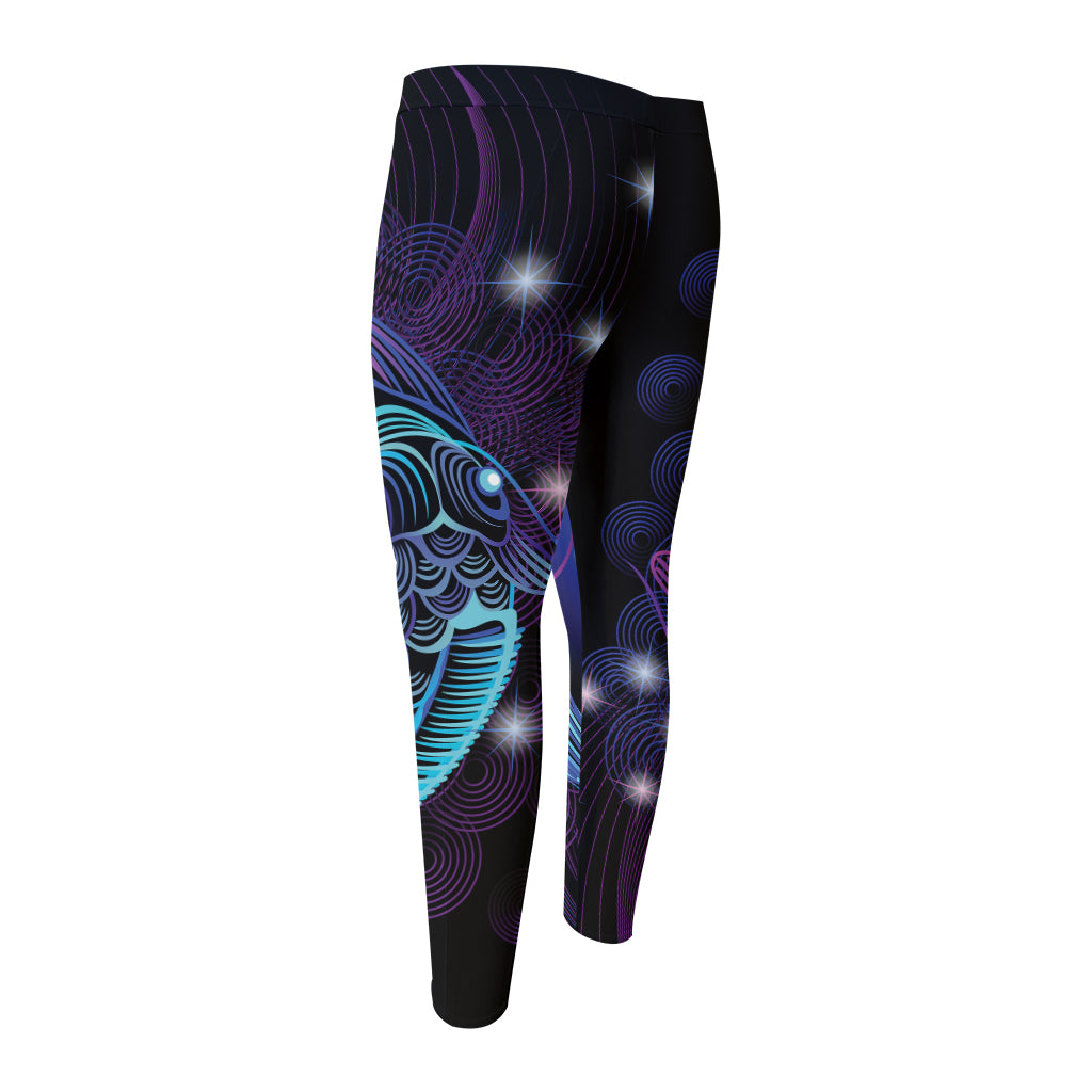 Dark Pisces Zodiac Sign Print Men's Compression Pants