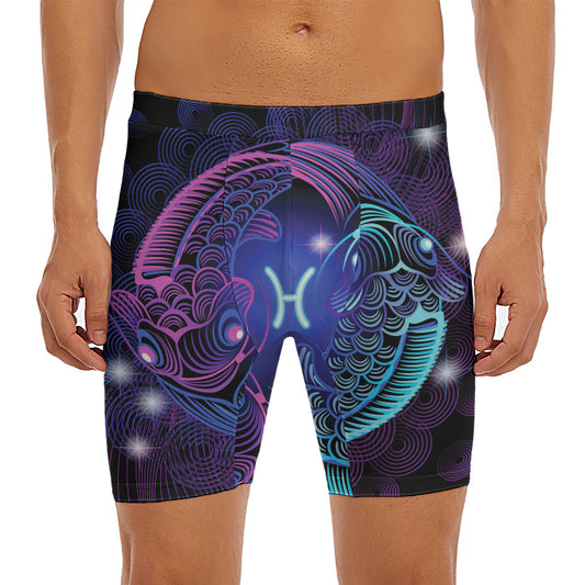 Dark Pisces Zodiac Sign Print Men's Long Boxer Briefs