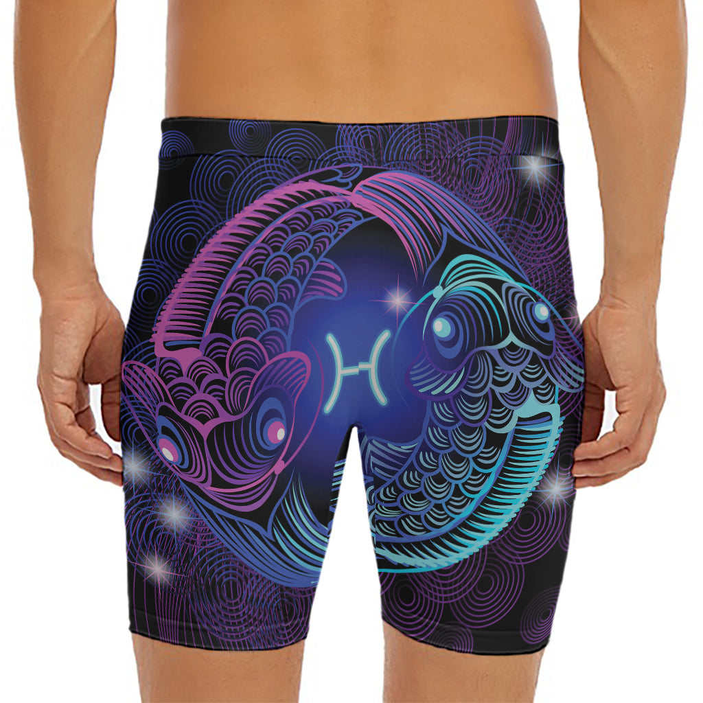 Dark Pisces Zodiac Sign Print Men's Long Boxer Briefs