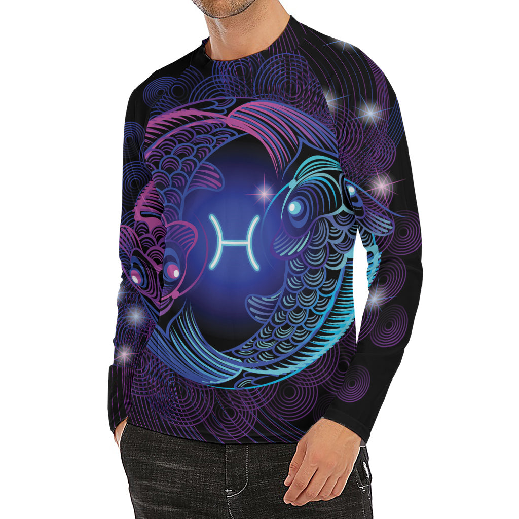 Dark Pisces Zodiac Sign Print Men's Long Sleeve Rash Guard