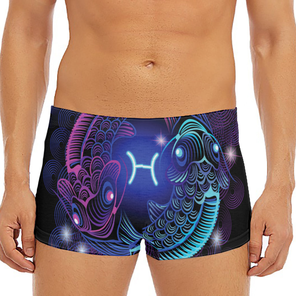 Dark Pisces Zodiac Sign Print Men's Short Boxer Briefs