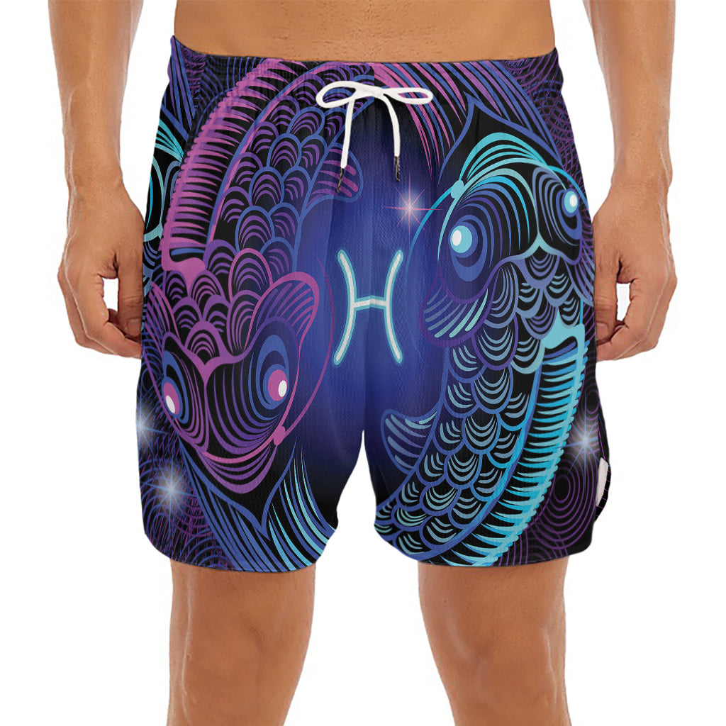 Dark Pisces Zodiac Sign Print Men's Split Running Shorts