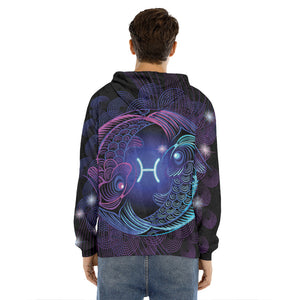 Dark Pisces Zodiac Sign Print Men's Velvet Pullover Hoodie