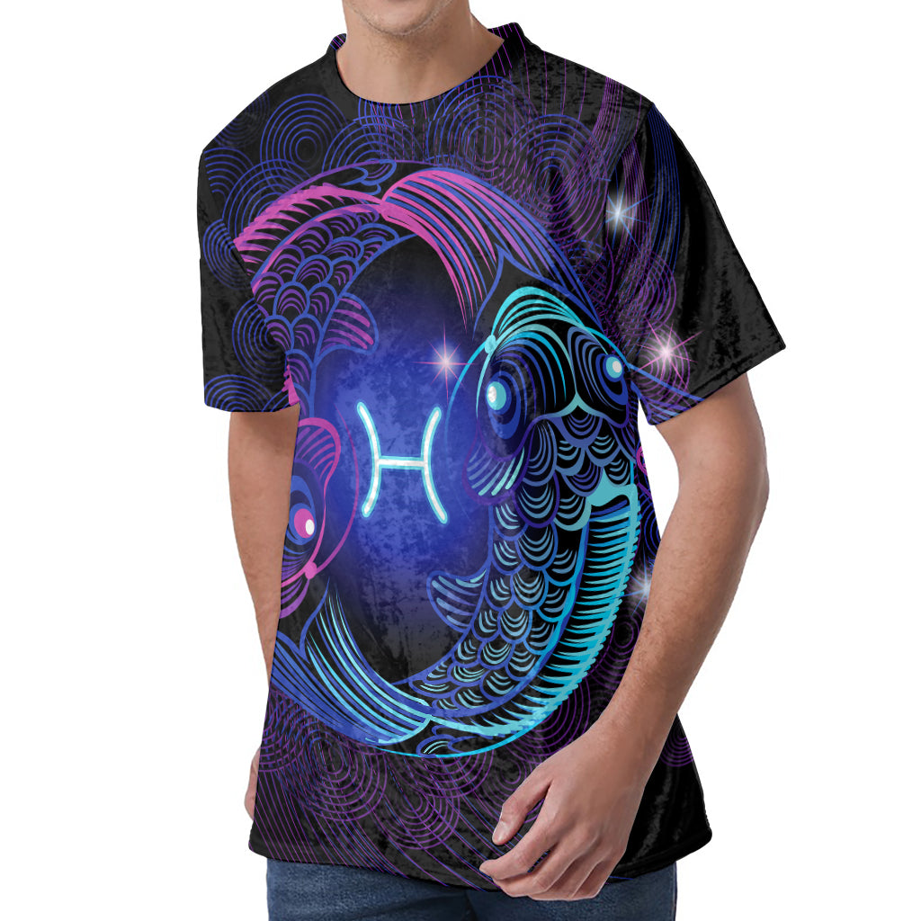 Dark Pisces Zodiac Sign Print Men's Velvet T-Shirt