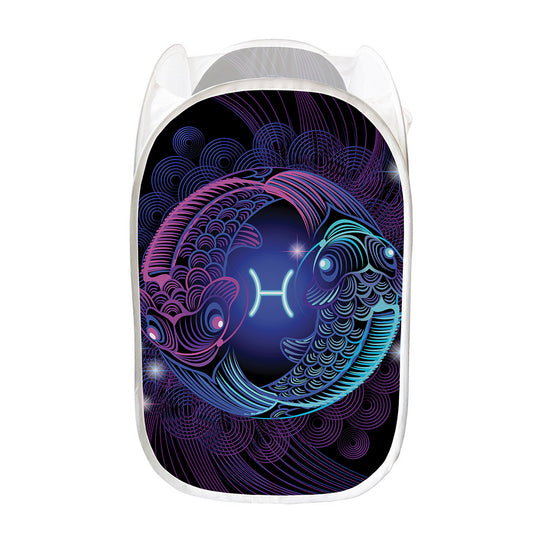 Dark Pisces Zodiac Sign Print Mesh Laundry Hamper