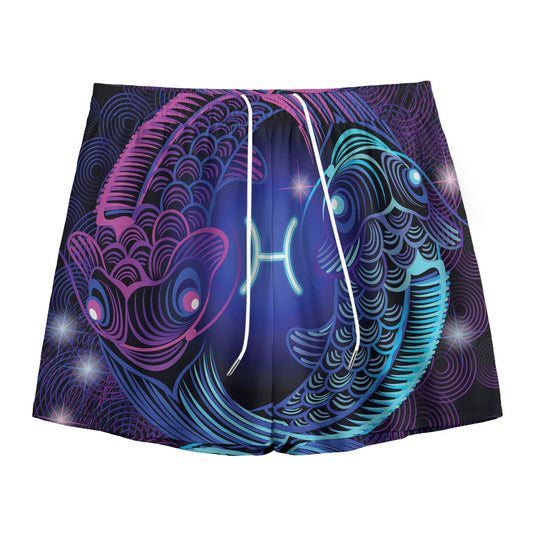 Dark Pisces Zodiac Sign Print Mesh Shorts